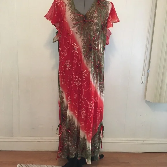 Red print/ sequences maxi dress 2X - Picture 1 of 8